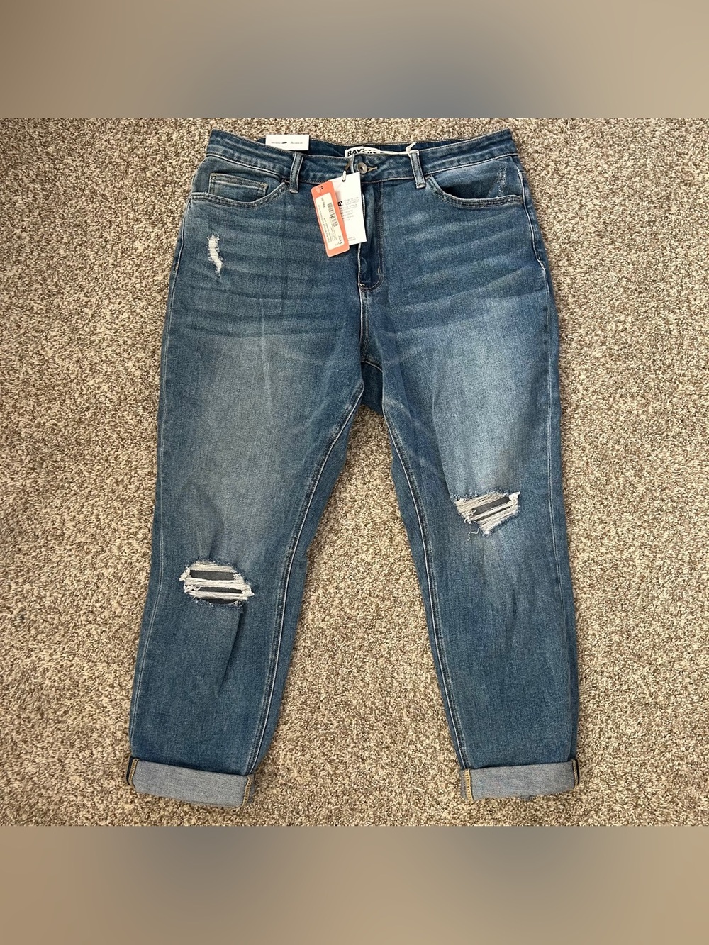 NWT Bayeas High Rise Relaxed Boyfriend Distressed Jeans Midnight Thunder